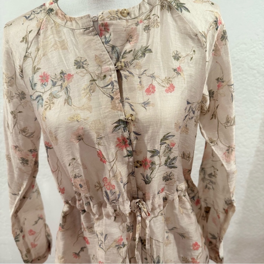 J. Jill Floral Tunic Linen Blend Top Size XSP Cottage Fairy Boho Coastal Grandma